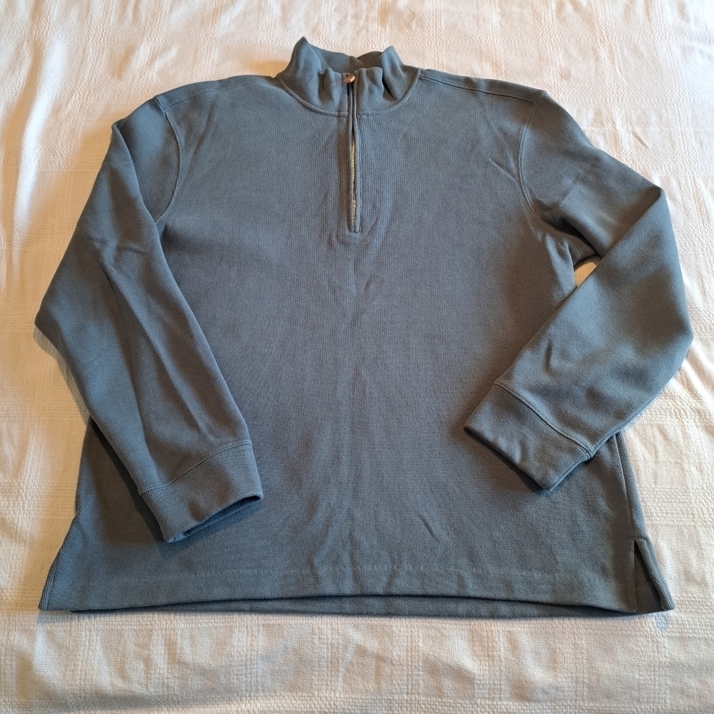 Oliver Perry men's size XL light blue pull over sweatshirt with 1/4 zipper